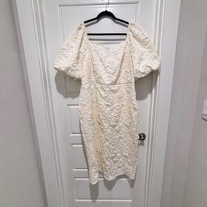 SHEIN Cream Textured Midi Dress